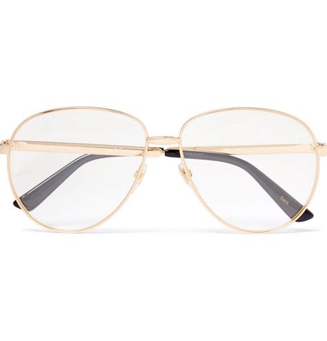 gucci aviator-style gold-tone and enamel optical glasses|gucci unisex aviator sunglasses.